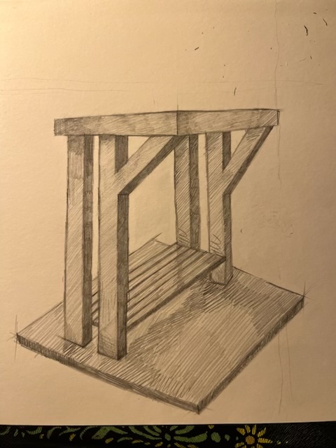 The original hand concept sketch for the Luxe court bench series, the first stage before 3D modelling, shop drawings and sealed engineering.